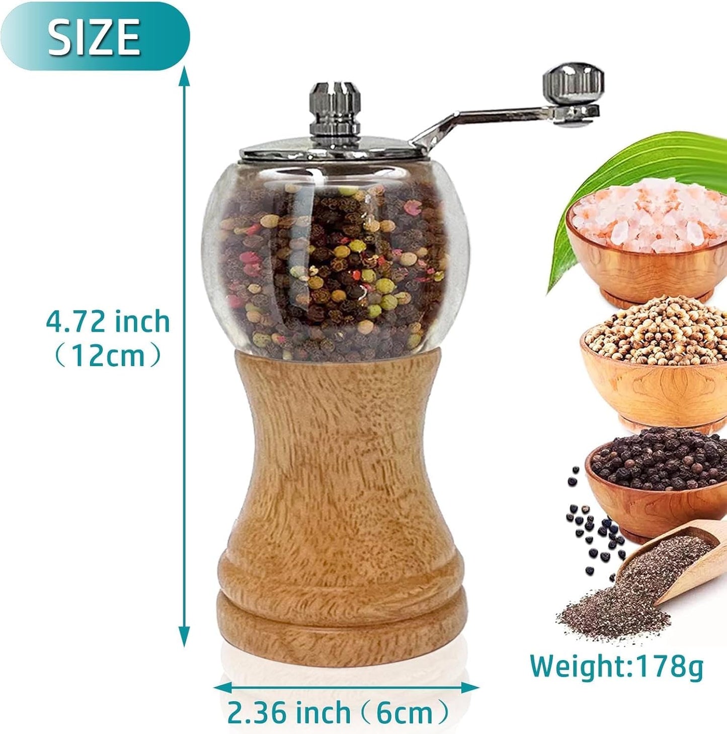 1-piece classic hand shake pepper mill gorgeous salt set, EP material acrylic, ceramic blades with adjustable coarse mill, enjoy your best freshly ground pepper sea salt (1 piece)