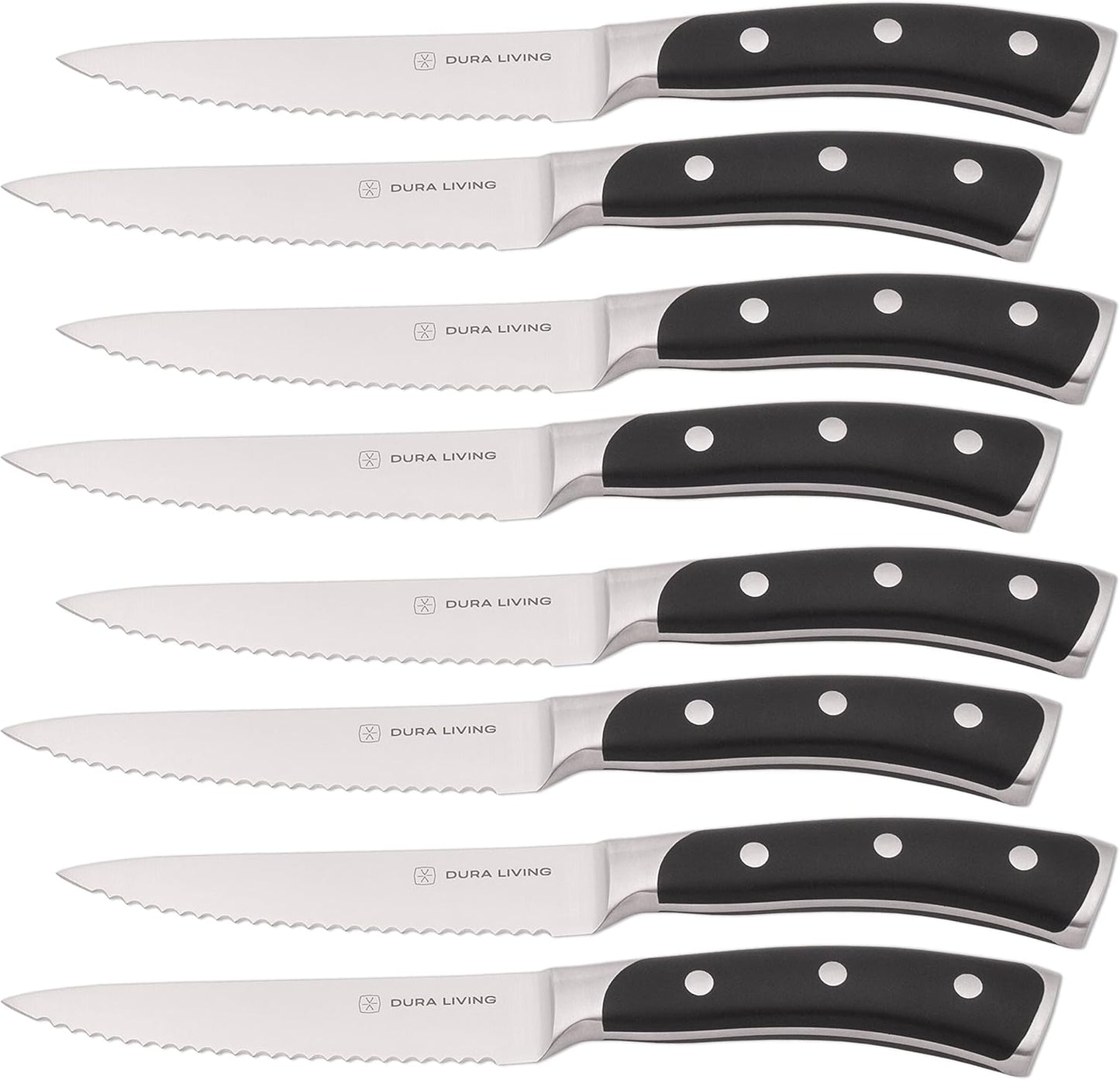 8-Piece Serrated Kitchen Steak Knife Set – Forged High Carbon Stainless Steel, Ultra Sharp, Ergonomic Black Handles, Durable Dinner Knives, Black Handle