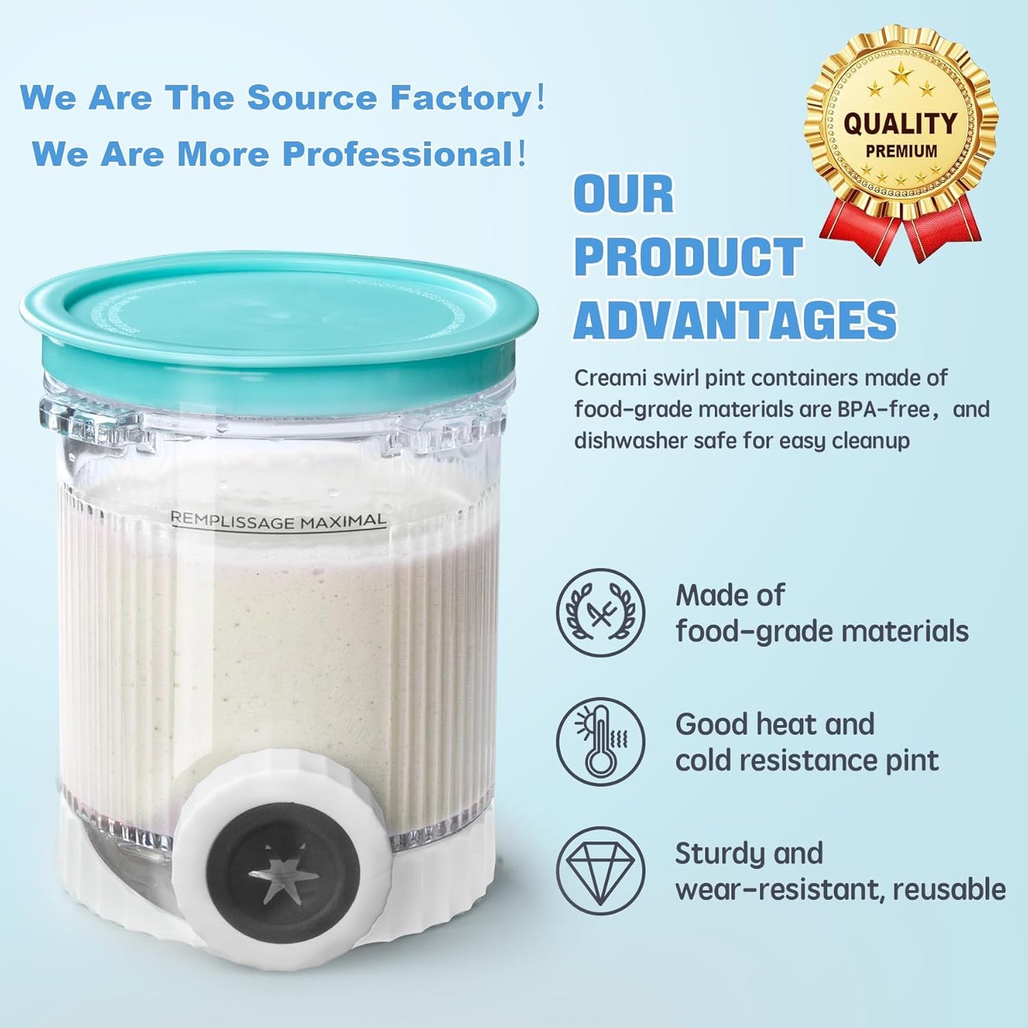 GuanQiao 4 Pack Creami Swirl Pints & Lids for Ninja, Compatible with NC700 Series Ninja Swirl Ice Cream & Soft Serve Makers, with 4 Spoons & 64 Writable Labels, BPA-Free & Dishwasher Safe, Blue Lids