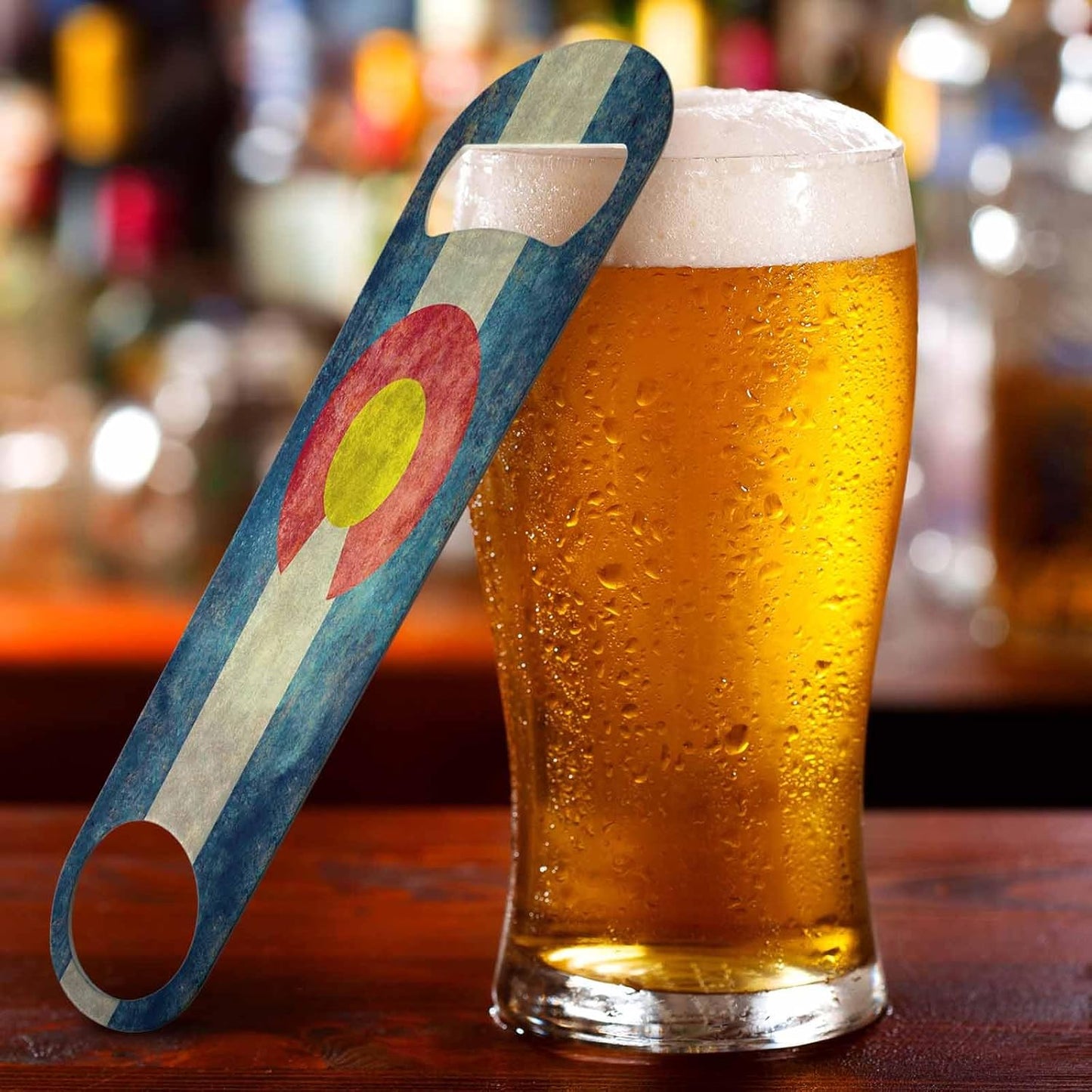 Colorado Flag Stainless Steel Bottle Opener Vintage Colorado State Flag Blue White Stripe Red Yellow Flat Beer Bottle Opener Keychain for Home Kitchen Bar Restaurant Party Birthday Gift