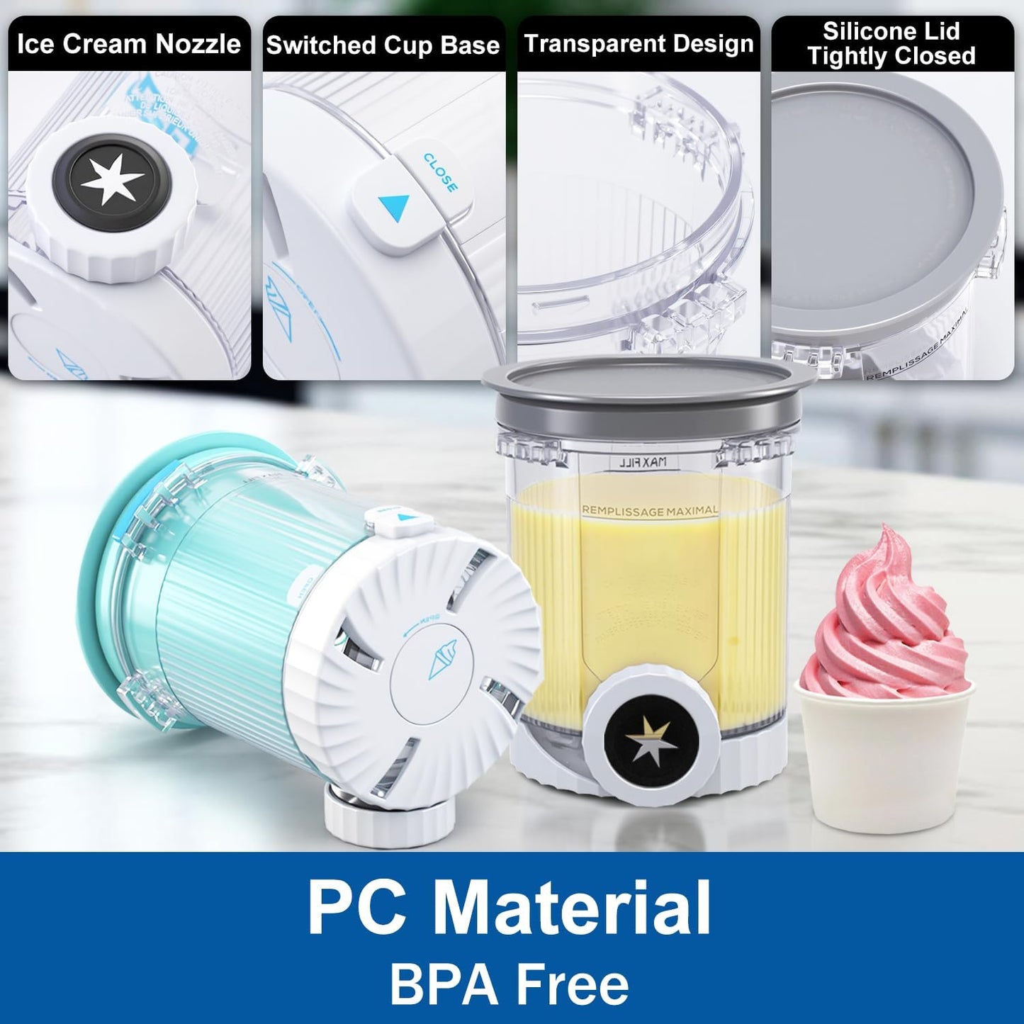 Creami Pints and Lids for Ninja Swirl, 2 pack Creamy Icecream Containers Cups Jars Tubs Canisters Smoothie Pot Compatible with NC700 Series Creamer Ice Cream Cones Machine Serve Soft Maker Accessories