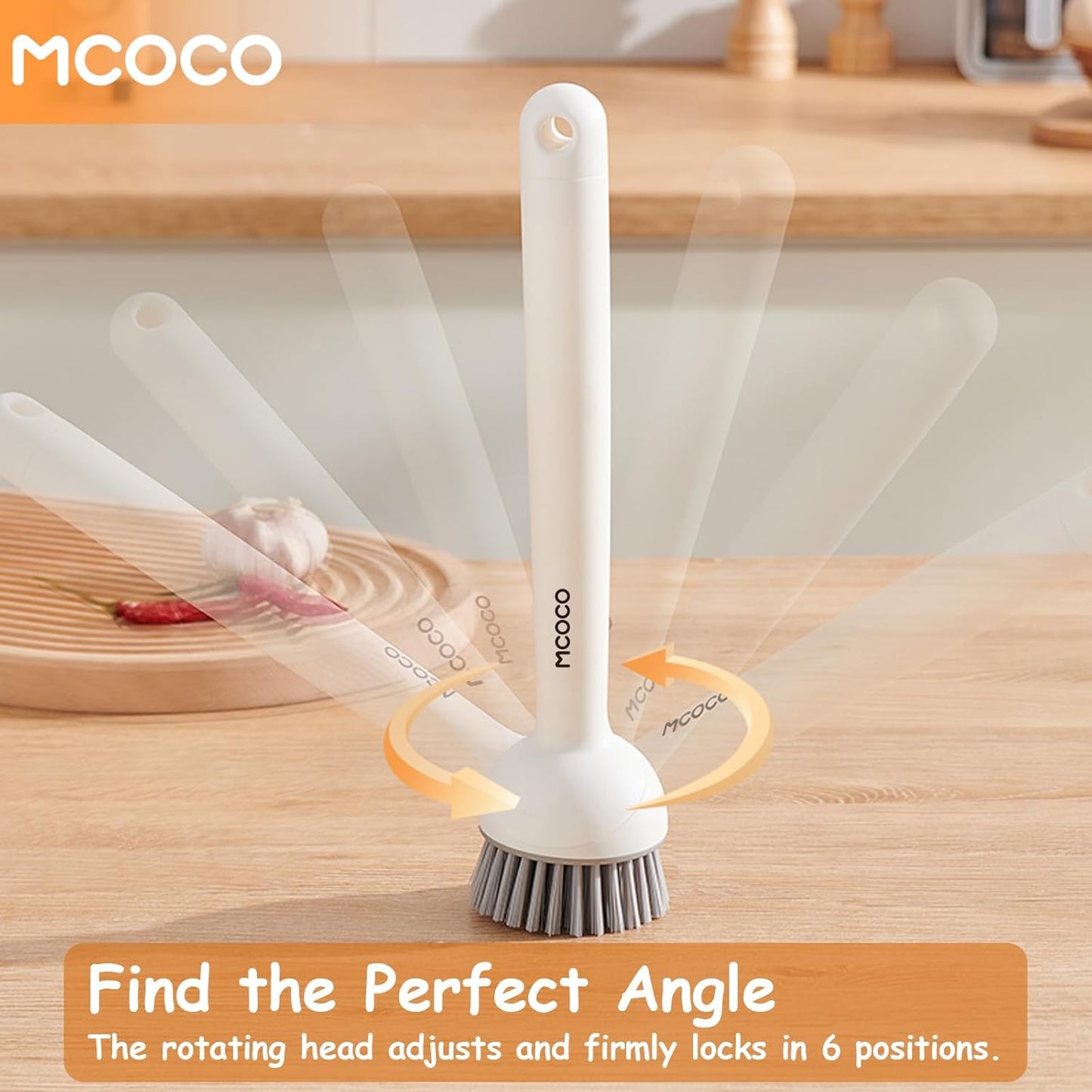 Dish Brush Set with Soap Dispensing Palm Brush Dish Scrub Brush with Soap Dispenser Palm Dish Brush Kitchen Cleaning Brush with Ergonomic Long Handle for Cleaning Sink, Pot, Pan, Stove, White