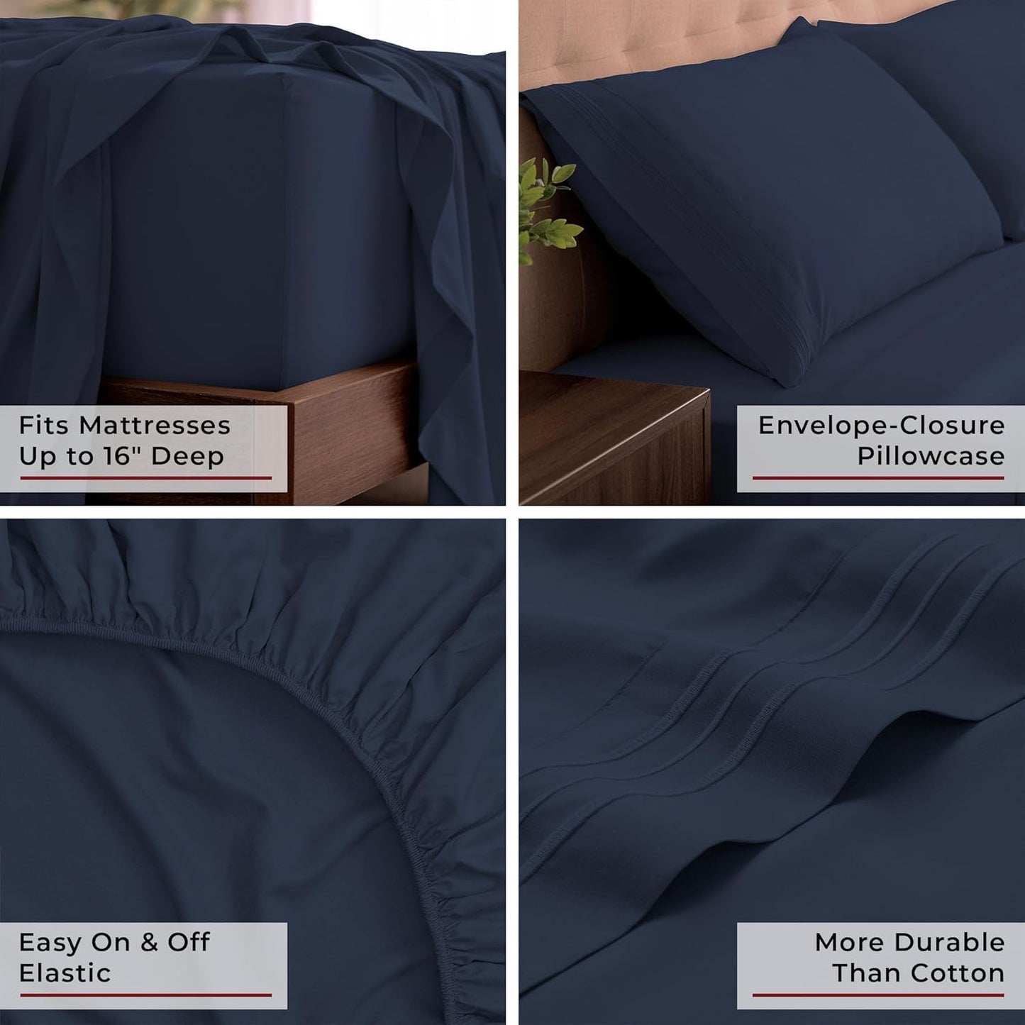 Mellanni California King Sheets Set - 4 PC Iconic Collection Bedding - Hotel Luxury, Extra Soft, Cooling Bed Sheets - Wrinkle, Fade, Stain Resistant (Cal King, Navy Blue)