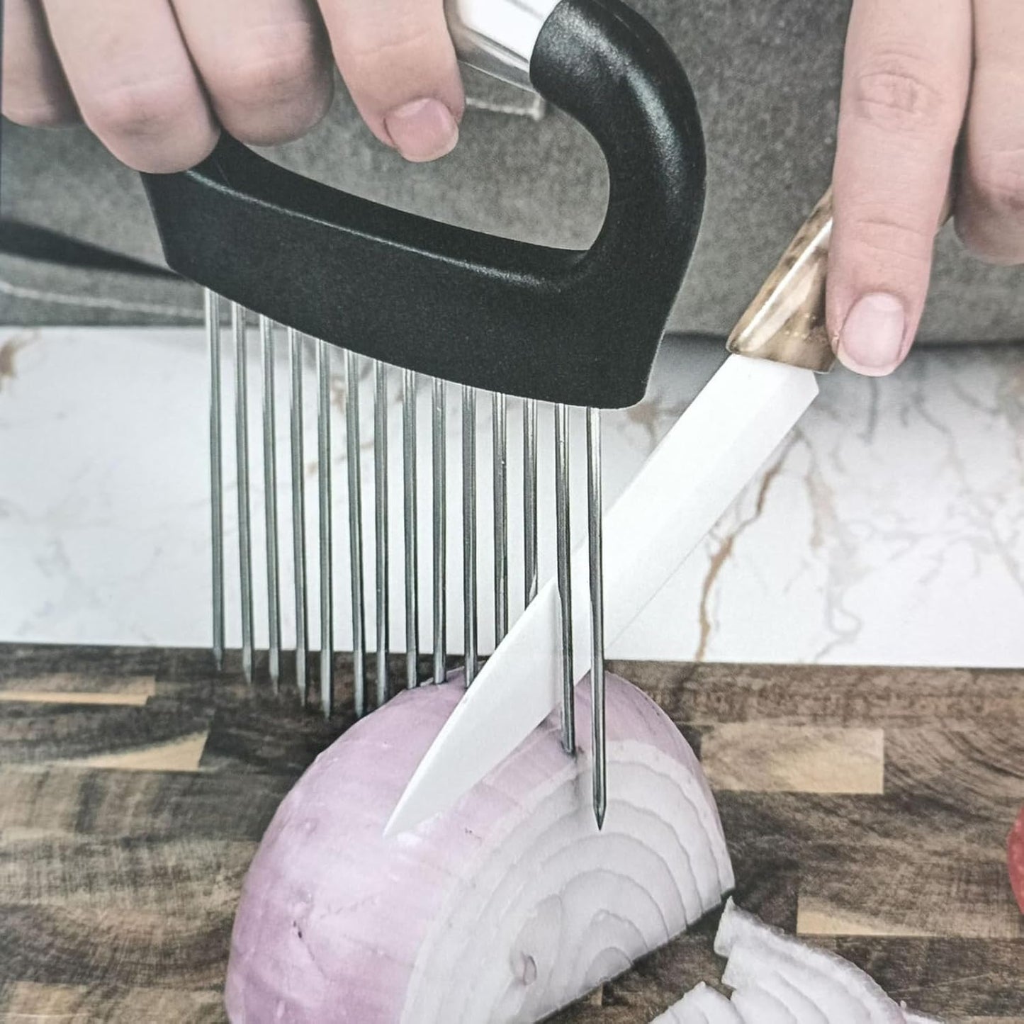 Stainless Steel Onion Slicer Holder, Onion Holder for Slicing & Onion Cutter, Tomato Slicer for Vegetables (Onions, Tomatoes, Potatoes, Avocados, Eggs), Kitchen Slicing Assistant Tool (B-2 PCS)