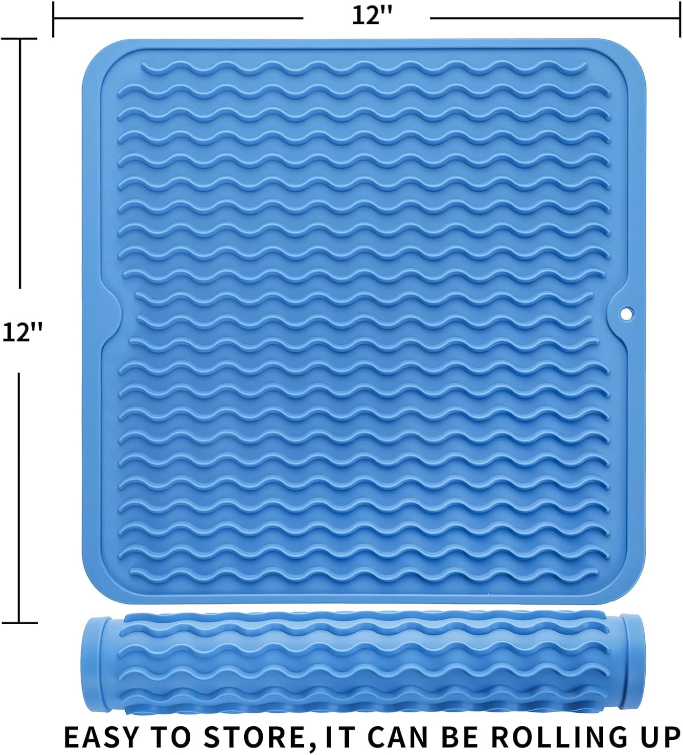 Silicone Dish Drying Mat for Multiple Usage,Easy clean,Eco-friendly,Heat-resistant Silicone Mat for Kitchen Counter or Sink,Refrigerator or Drawer liner Lichen BlueL M 12 inches x 12 inches