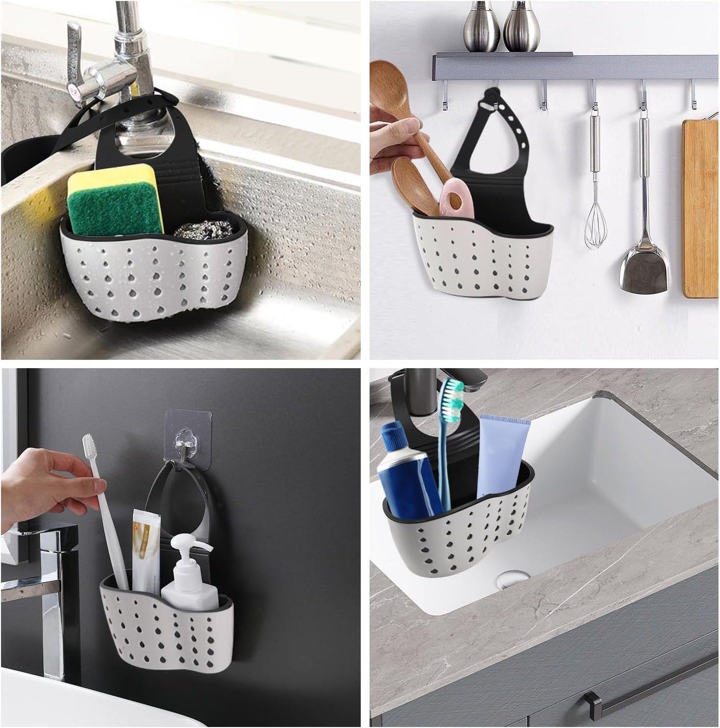 Kitchen Sink Caddy Sponge Holder for Organizer Dish Soap Holder Hanging Ajustable Strap Faucet Caddy with Drain Holes for Drying, Kitchen Sink Accessories (2 pcs)