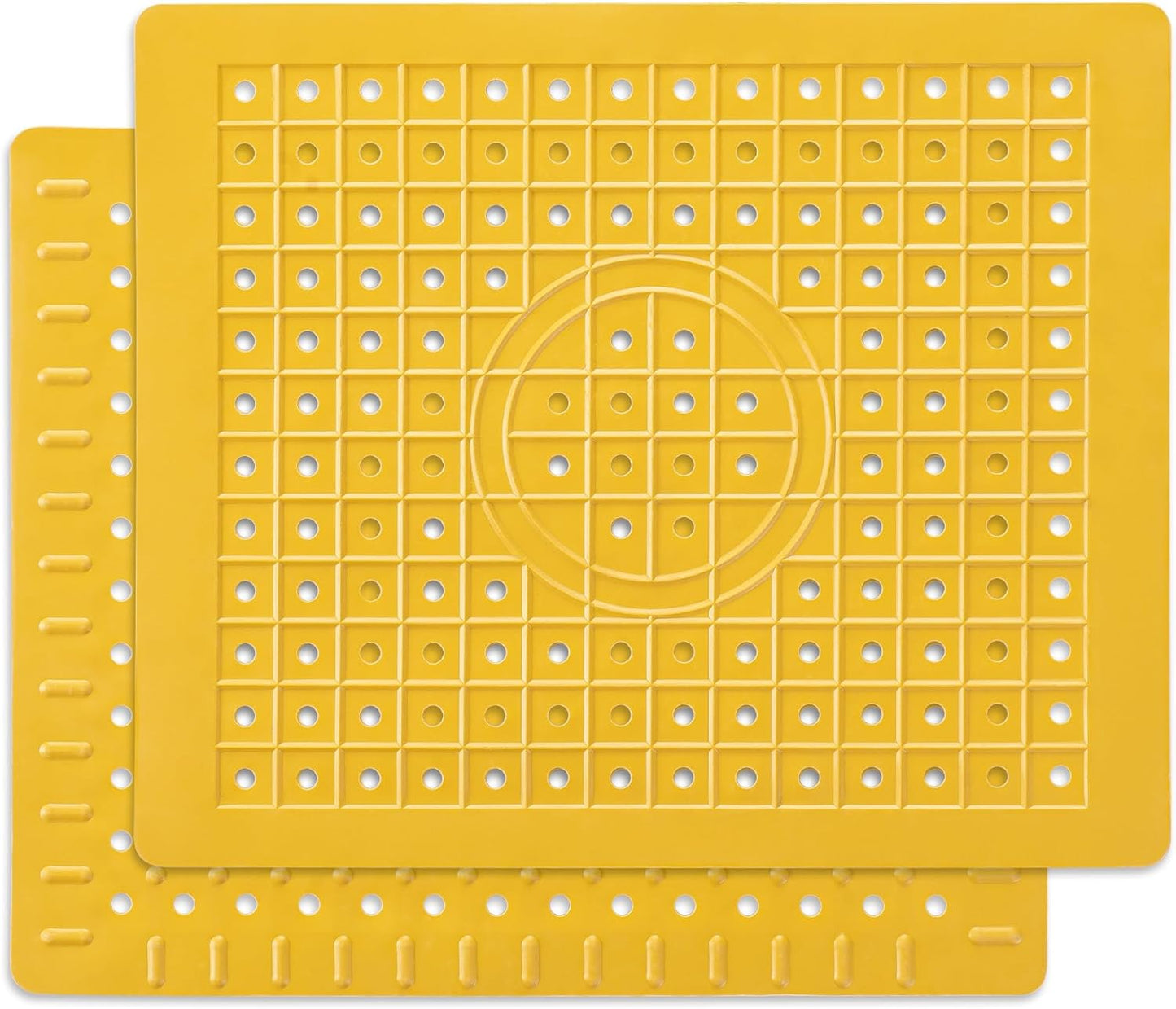 WILLKOMMEN Kitchen Sink Mat, 12" x 10" Rectangular Sink Protector Pad, Fast-Draining Grid Design Liner, Dish Drying Mat 2 Pack Yellow