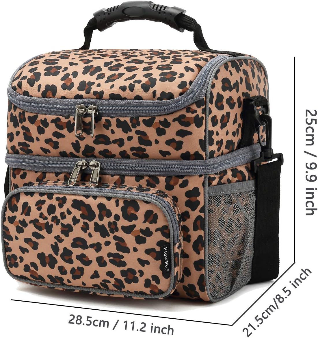 FlowFly Double Layer Cooler Insulated Lunch Bag Adult Lunch Box Large Tote Bag for Men, Women, With Adjustable Strap,Front Pocket and Dual Large Mesh Side Pockets