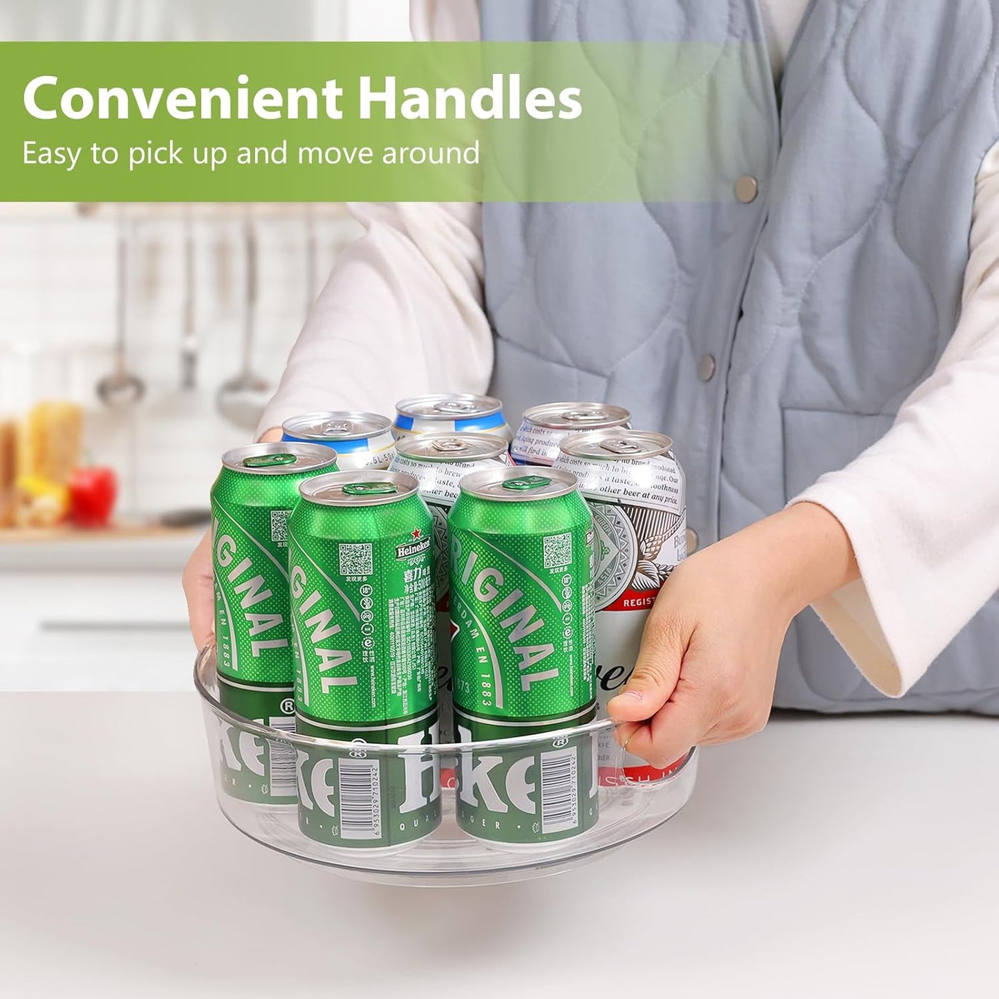 GUZON 4 Pack Lazy Susan Turntable for Cabinet, 10 Inch Lazy Susan Organizer with Handles and High Sides, Clear Rotating Organizer for Kitchen, Pantry, Dresser, Refrigerator, Bathroom, Table, Fridge