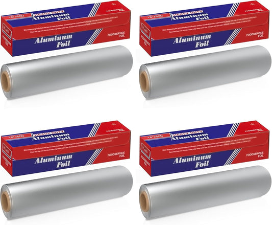 Aluminum Foil Wrap | Heavy-Duty, Commercial Grade for Food Service Industry | Silver Foil for Cooking, Roasting, Baking, BBQ & Parties | 18"x 500 feet (4 Pack)