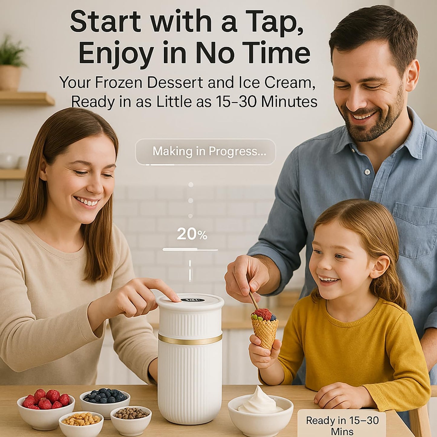 Rechargeable Electric 0.4 Quart Ice Cream Maker S500, Frozen Yogurt, Sorbet & Gelato Maker Machine, Homemade Dessert Maker Machine for 1–2 Servings in in 15-30 Minutes (Gold, 0.4 Quart)