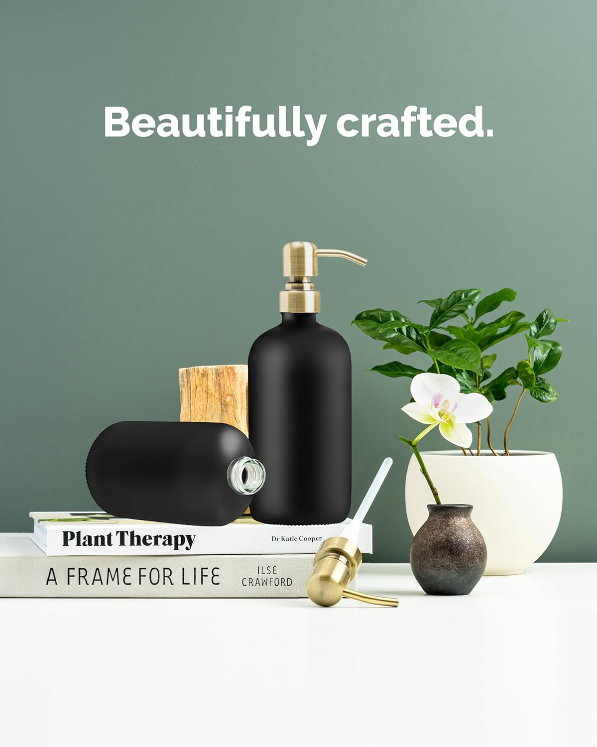 Vine Creations Black Glass Soap Dispenser, 2 Pack Kitchen Soap Dispenser Set with Stainless Steel Pump, 16 oz Dish Soap and Hand Soap Dispensers for Bathroom with Waterproof Labels