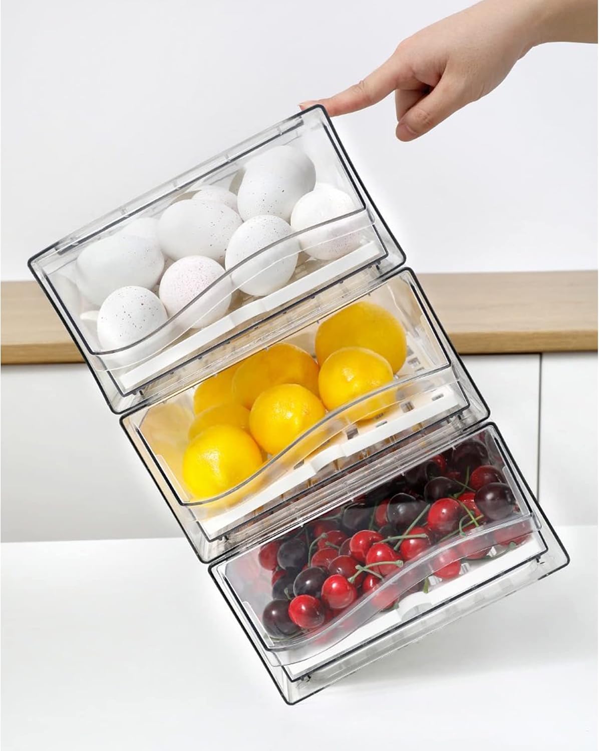 Diskary Fridge Organizer, Stackable Refrigerator Organizer Bins, Reusable Food Storage Containers, Fridge Drawer Organizer in Home Kitchen, Barbecue Shop, Restaurant, BPA-Free (2 Drawers, Large)