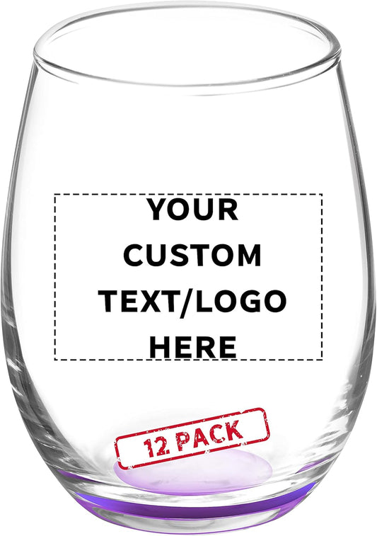 Custom Stemless Wine Glasses by ARC 5.5 oz. Set of 12, Personalized Bulk Pack - Perfect for Hotel, Bar, Restaurant or Lounge - Purple