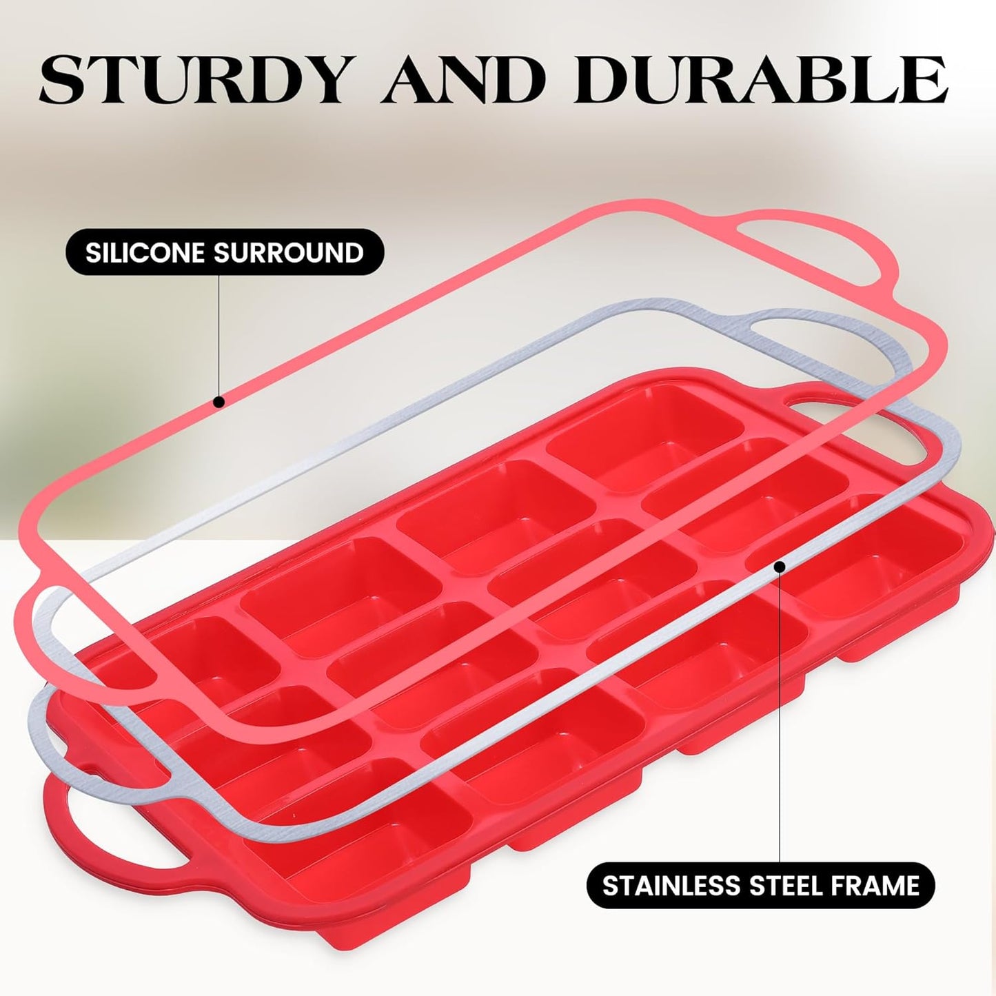 1 Pc Square Brownie Pan With Dividers Mini Silicone Brownie Pan for Baking Individual Nonstick 12 Cups Square Muffin Cupcake Pans with Metal Reinforced Frame (Red)