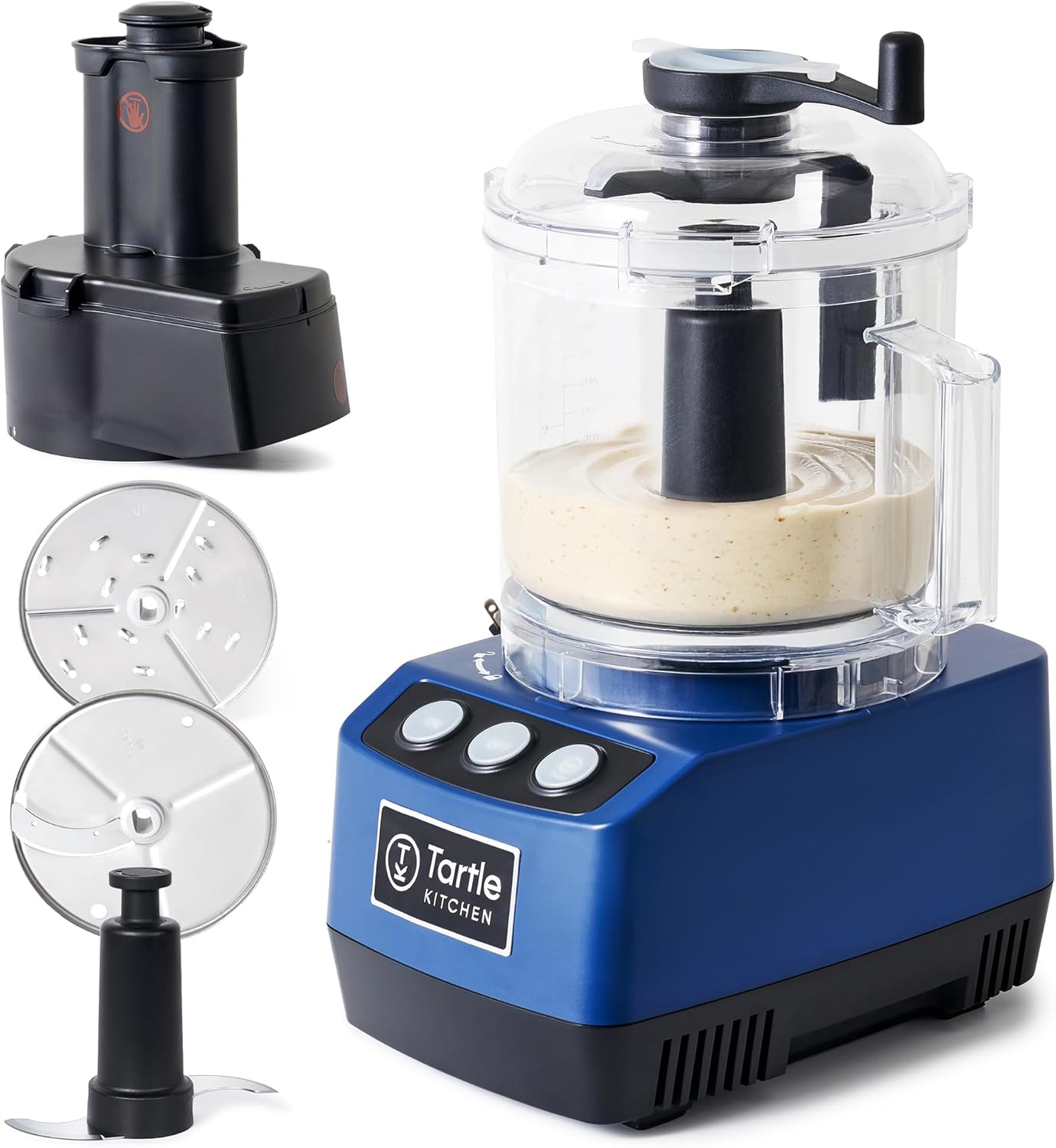 TK Tartle Commercial Food Processor - Heavy-Duty 600W Electric Chopper, Slicer & Shredder w/Flat lid, Continuous Feed, 3L Mixer Bowl & Stainless Steel Blades