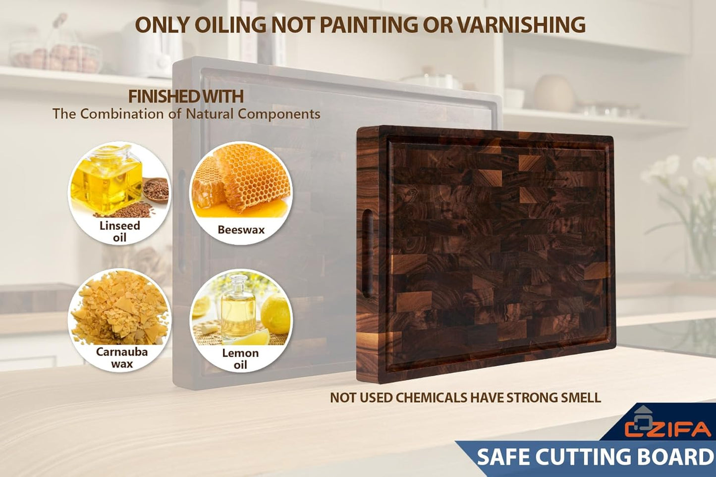 American Dark Walnut Wood Cutting Board 17"x12"x1.6" for Kitchen with Juice Groove, Inner Handles, Gift Box Packaging and End Grain Butcher Block Finished with Linseed Oil, Beeswax & Lemon Oil