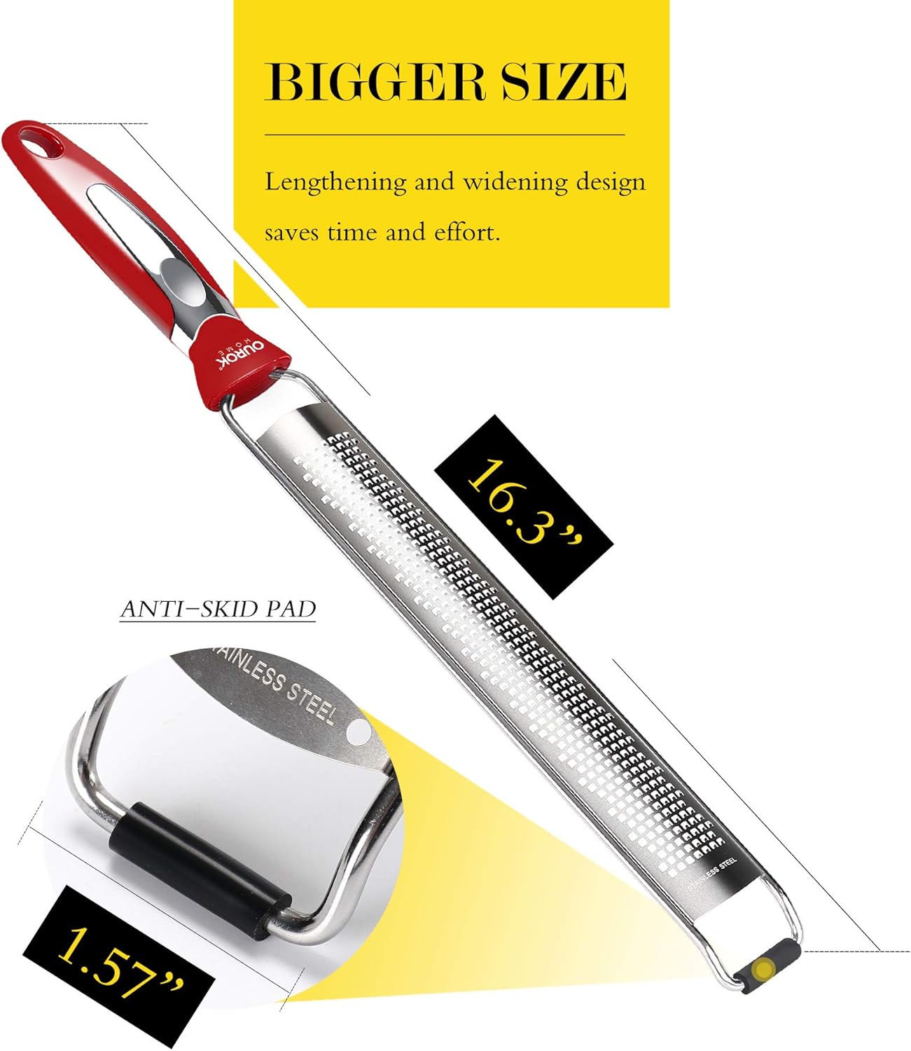 Ourokhome Kitchen Lemon Zester, Stainless Steel Hand Held Parmesan Cheese Grater for Ginger, Chocolate, Coconut, Lime, Nutmeg, Citrus, Fruit, Vegetable with Cleaning Brush, Dishwasher safe, Red