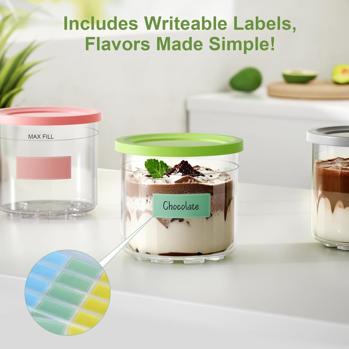 4 Pack Creami Pint Containers and Lids for Ninja, Compatible with Ninja NC299 NC300 NC301 Series Creami Maker Machine Accessories, BPA Free & Dishwasher Safe, Assorted Colors