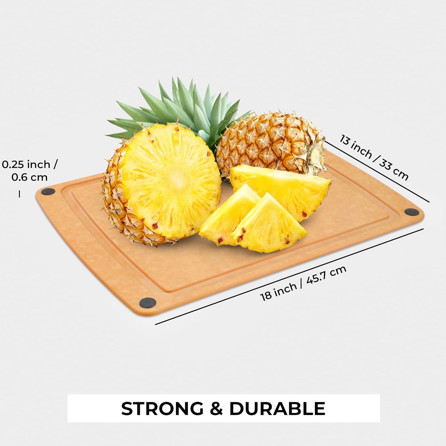 Freshware Wood Cutting Board for Kitchen, Juice Groove, Non-Slip Silicone Feet, Dishwasher Safe, X Large, 18" x 13", Natural