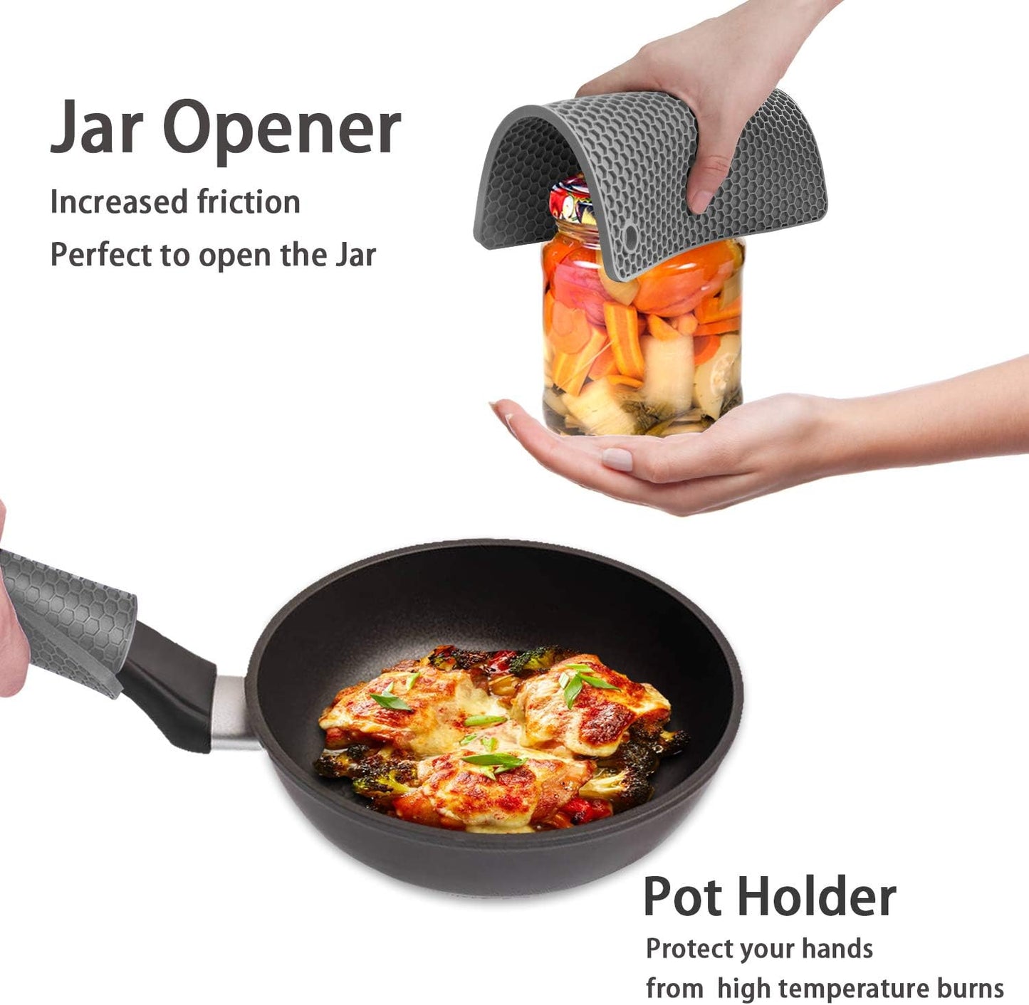 Walfos Silicone Trivet Mats - 4 Heat Resistant Pot Holders, Multipurpose Non-Slip Hot Pads for Kitchen Potholders, Hot Dishers, Jar Opener, Spoon Holder, Food Grade Silicone & BPA Free (Square)