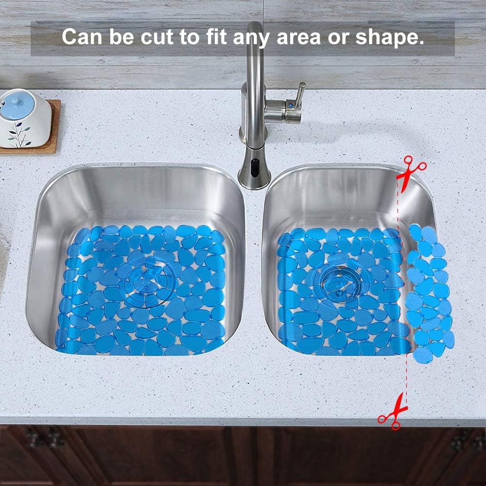Bligli Pebble Sink Mat for Stainless Steel/Ceramic Sinks, PVC Eco-Friendly Sink Protectors Mats for Bottom of Kitchen Sink, Dish Drying Mat for Dishes and Glassware, 15.7 x 11.8 inch, Blue