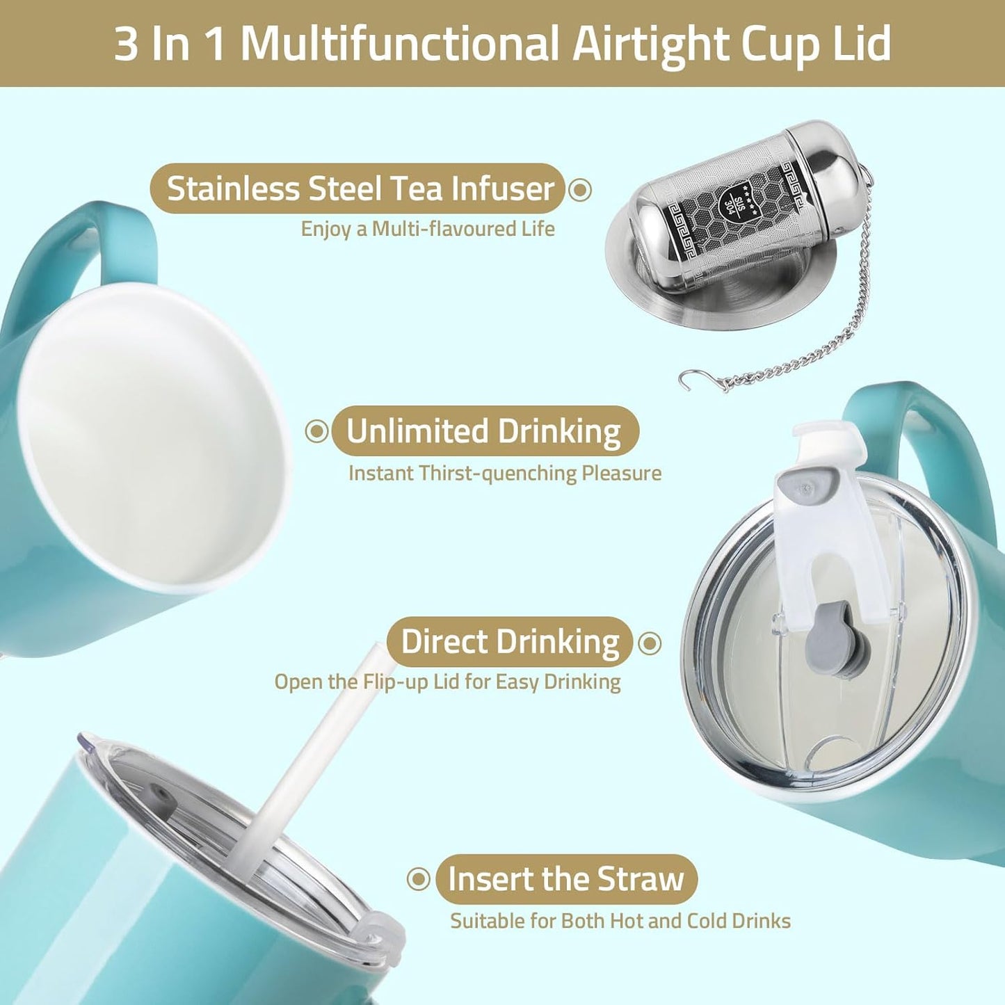 Sweejar Ceramic Travel Mug with Lid, 16 oz Portable Coffee Mug, Dishwasher Safe Tea Cup with Infuser, Reusable Teacup for Car Cup Holder, Tea Lovers(Purple)