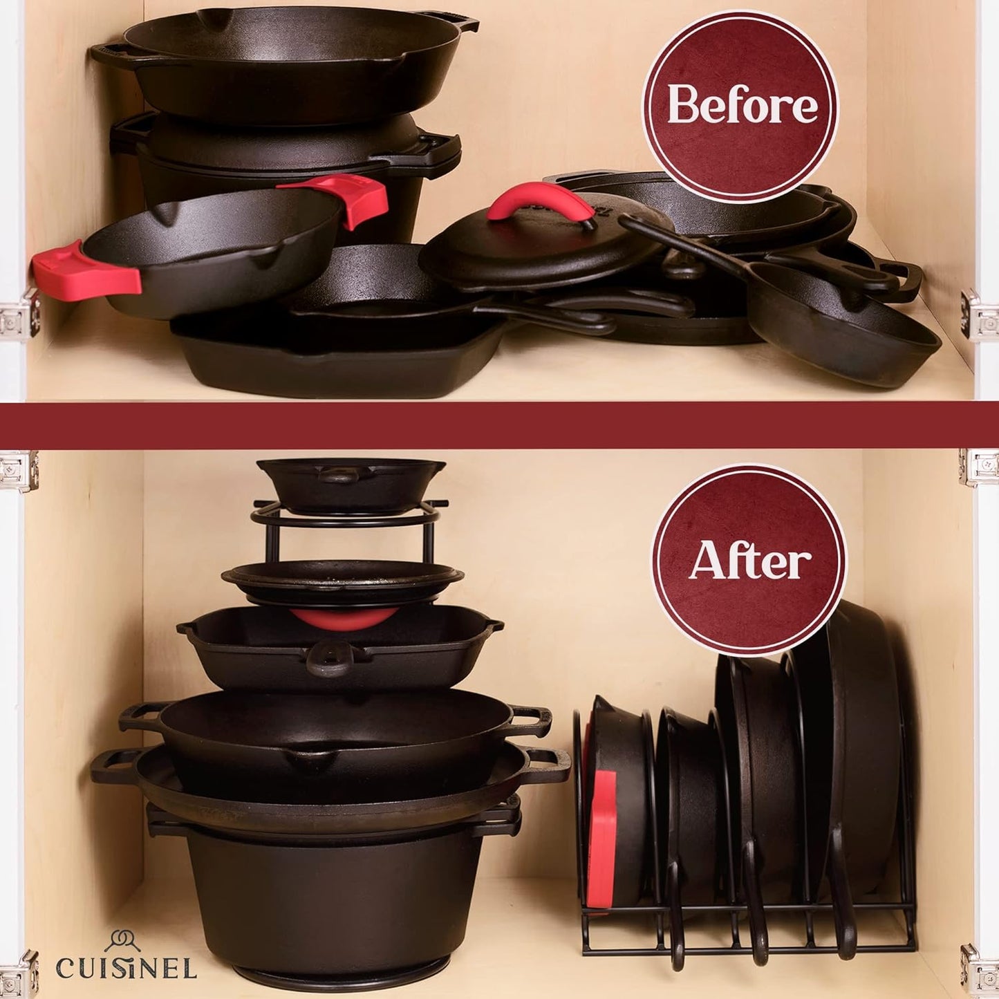 Cuisinel Pots and Pans Organizer Rack - 60 to 100-LBS Capacity Extremely Heavy Duty - 8mm Thick - Made in India - Matte-Black 15.9"-Tall 5-Tier Space Saving Kitchen Cookware Storage