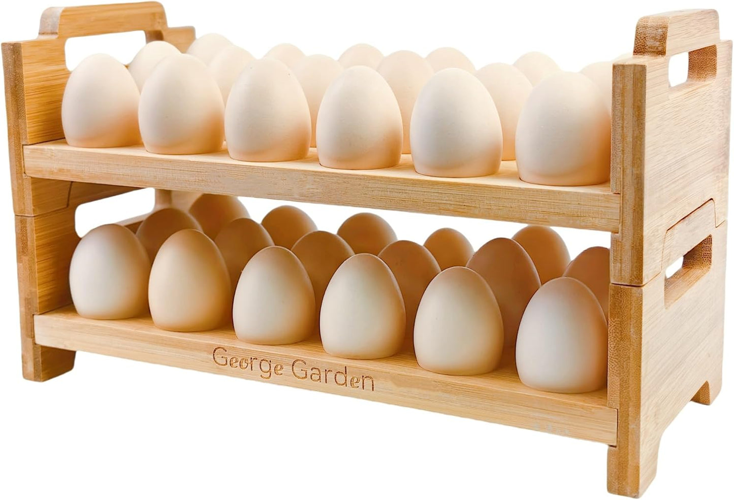 Bamboo Egg Holder Countertop - Stackable Design for 36 Eggs, Farm Fresh Egg Organizer Display Stand, Wooden Chicken Egg Storage Kitchen Counter Top Rack, Fits Duck, Turkey, Chicken Eggs
