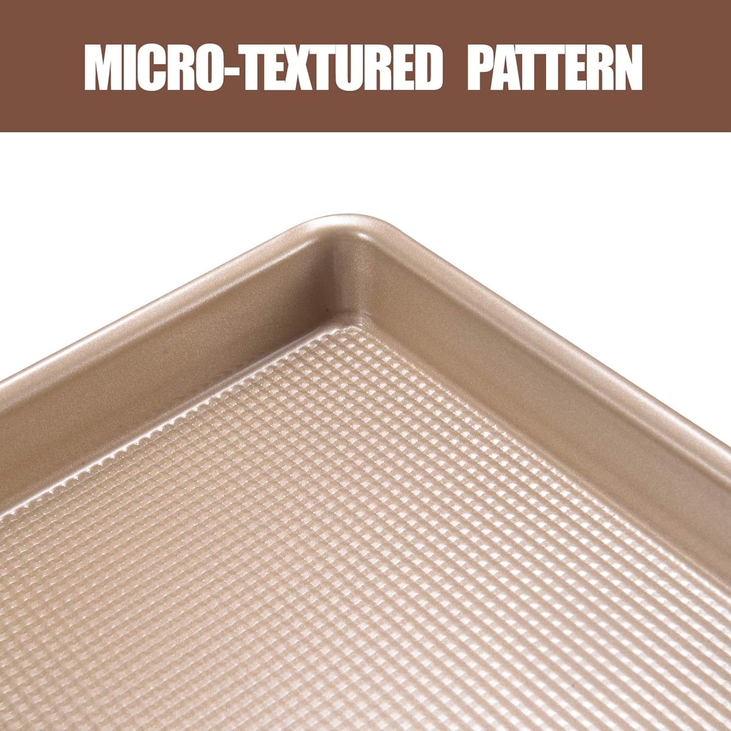 Commercial Half Sheet Pan Set - 18x13 Inch Large Nonstick, Heavy Duty Warp Resistant Cookie Tray for Baking Roasting - Gold