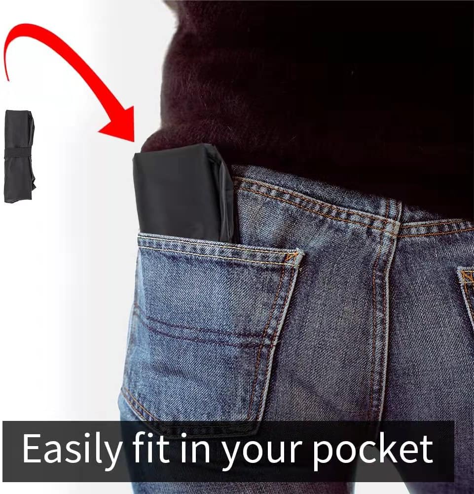 Aricsen 10 Pack Durable Folding Large Kitchen Reusable Shopping Bags with Handles Bulk, Recycle Foldable Grocery Heavy Duty Washable into Pocket Portable Nylon Tote, Polyester Cloth, Black