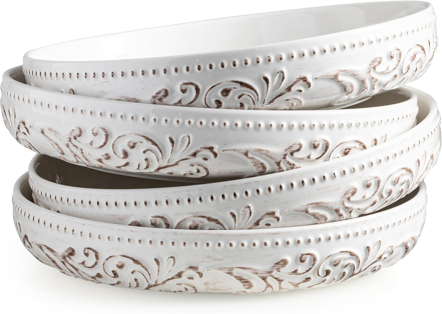 YHOSSEUN 9.75" Large Pasta Bowls, 50 OZ Salad Bowl Ceramic Serving Bowls Set of 4, Wide and Shallow Kitchen Bowl Plates Pasta Plates, Antique Morning Glory