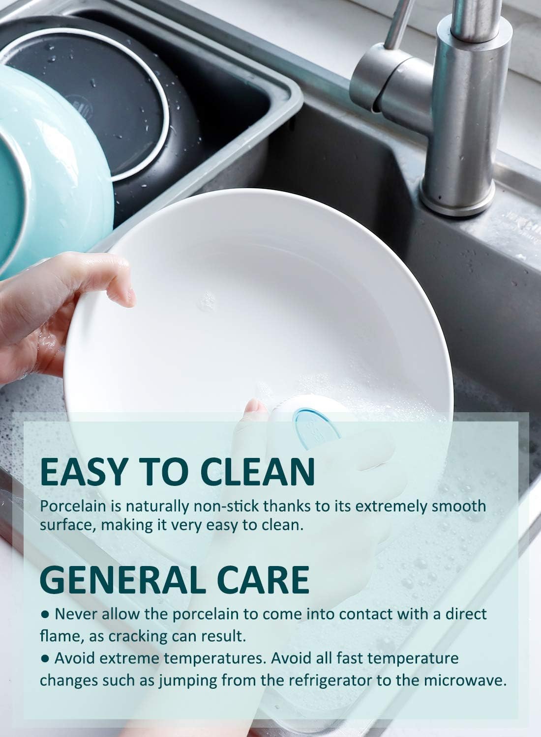 Teocera Pasta Bowls, Large Salad Bowls, Porcelain Bowl Set, Wide and Shallow, Microwave and Dishwasher Safe, 35 Ounce - Set of 4, White