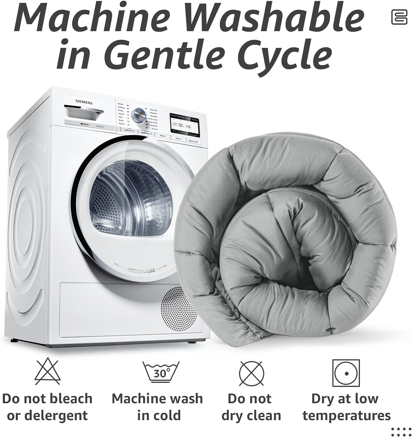 HYLEORY All Season Full Size Bed Comforter - Cooling Down Alternative Quilted Duvet Insert with Corner Tabs - Winter Warm - Machine Washable - Light Grey