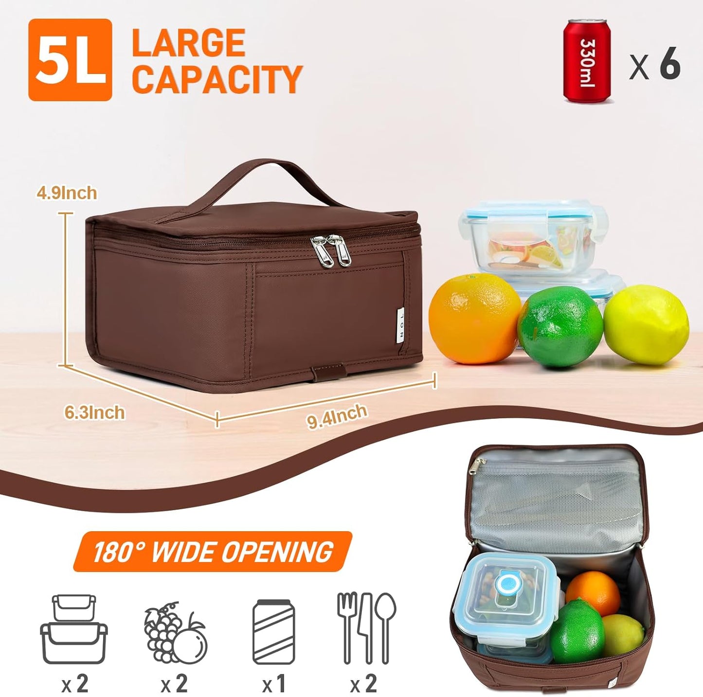 NOL Natural Organic Lifestyle Small Lunch Bag Mini Lunch Box Insulated Lunch Bag for Men/Women Leakproof Cooler Tote Bag Lightweight Nylon Waterproof Lunch Box For Work, Coffee