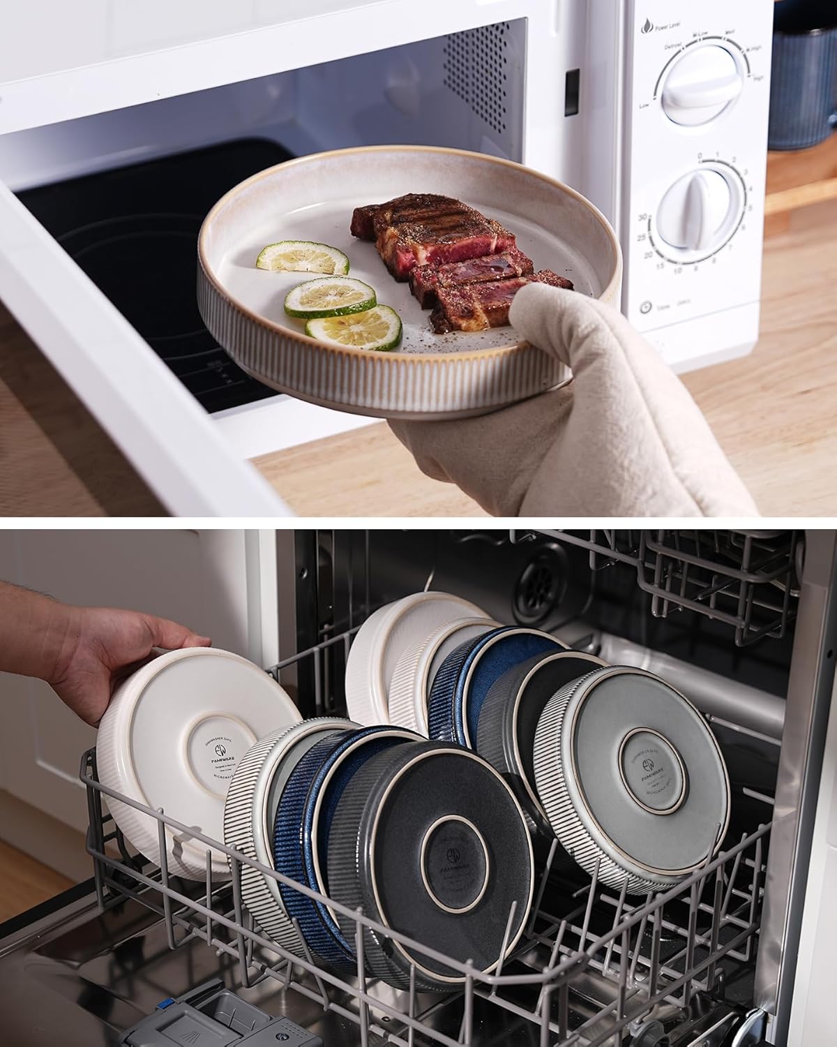 famiware Star 8.25" Pasta Bowls, Large Dinner Bowls Set of 6, Salad Bowl Plates, Shallow Bowls for Eating, Cappuccino White