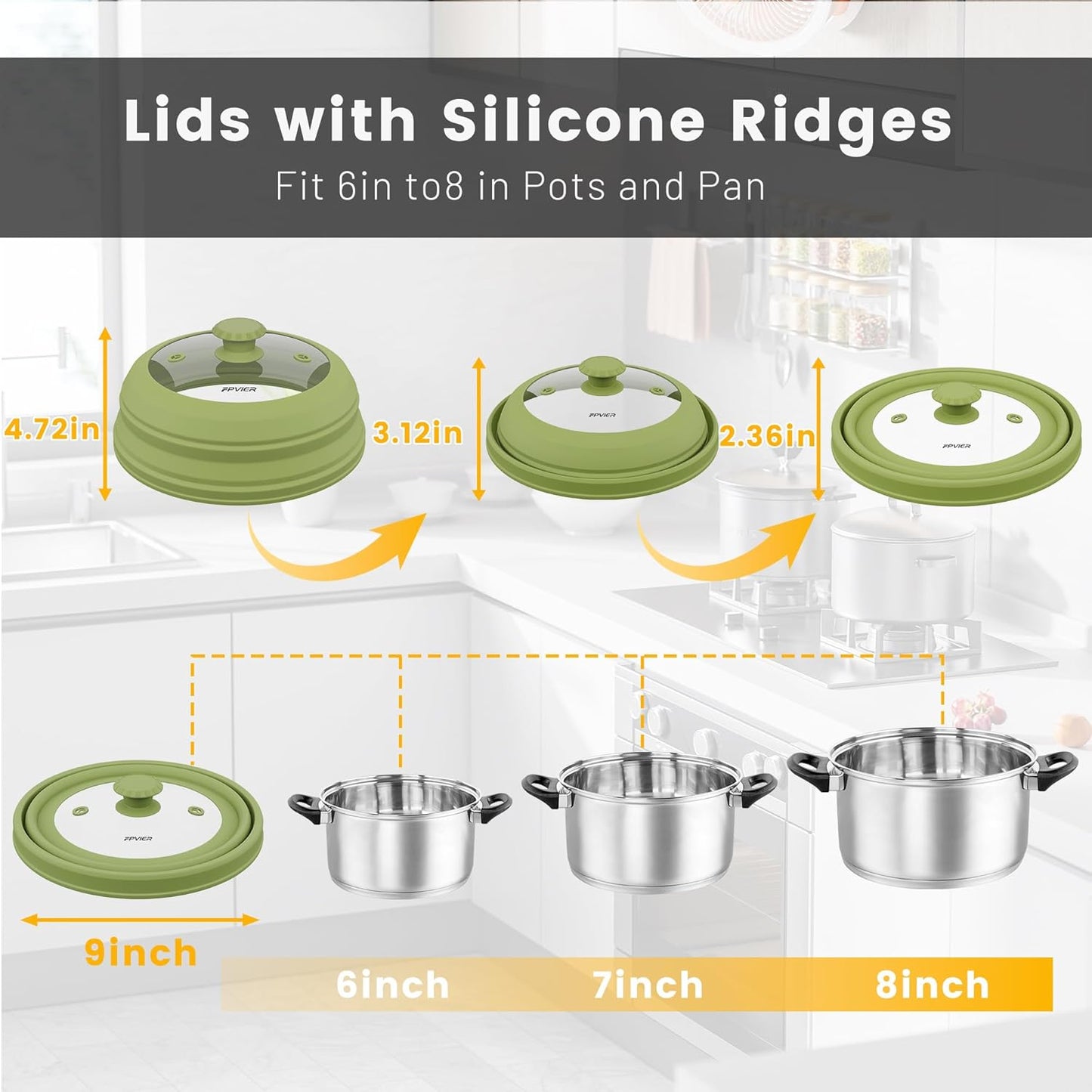 Collapsible Microwave Splatter Cover - Vented Silicone & Glass Lid with Easy-Grip Handle, Fits 6 to 8 Inch Plates & Bowls, 9 Inch Diameter, Prevents Splatters & Ensures Even Heating