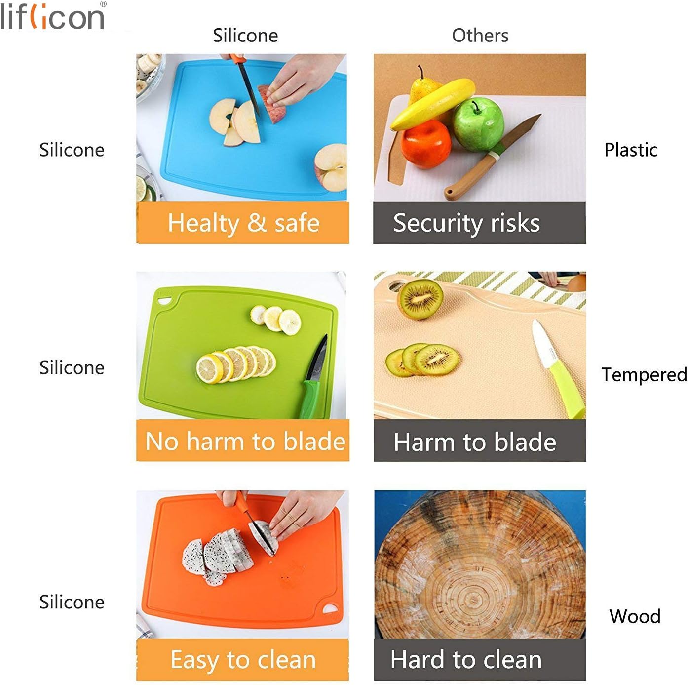 Silicone Thick Cutting Boards Mats Set of 3pcs Foldable & Flexible Design Juice Grooves Easy Grip Handle Dishwasher Safe for Kitchen,BPA free Chif-Orange