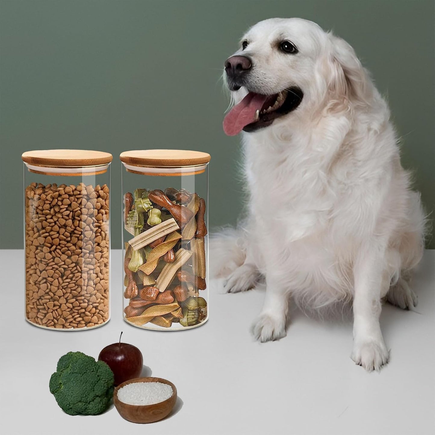 Round Glass Jars Canister with Wood Lid 40 FL OZ [Set of 3], Container Jar with Sealing, Lids for Oat Pasta Flour Cereal Rice Sugar Tea Coffee Beans, Best for Kitchen & Pantry