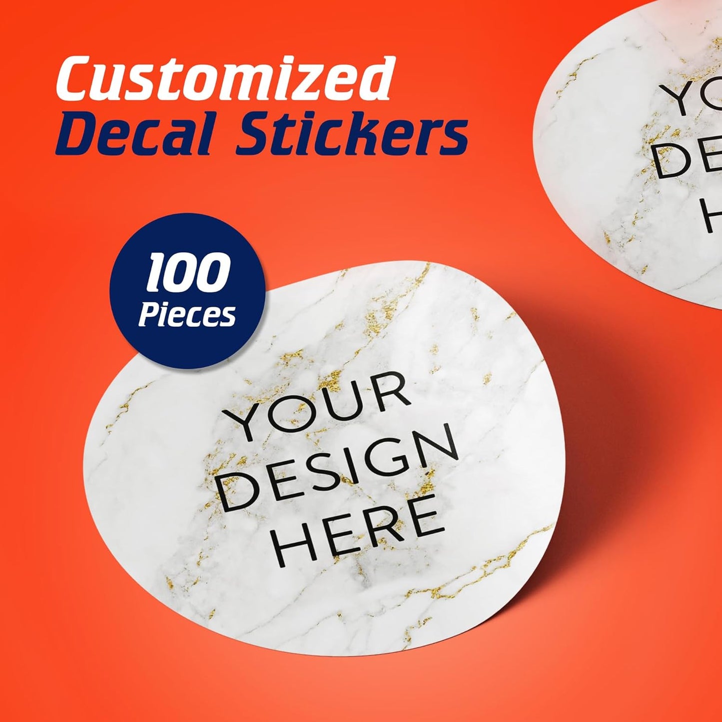 100 Custom Vinyl Stickers - Upload Your own Image, Text, Design, Logo - Personalized Logo Labels for Handmade, Packaging, Bottle, Jars, Candle, Brand Stickers (Gold Marble, 3x3)