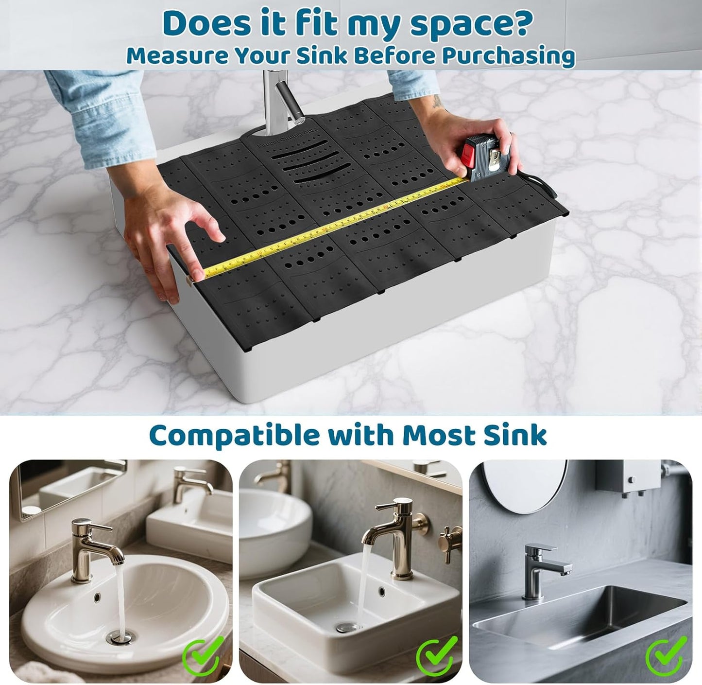 Bathroom Sink Cover for Counter Space, Sink Mat Foldable Sink Cover, Silicone Makeup Organizer Mat Space Saver, Small Bathroom & Rv Camper Travel Must Haves Accessories, Black