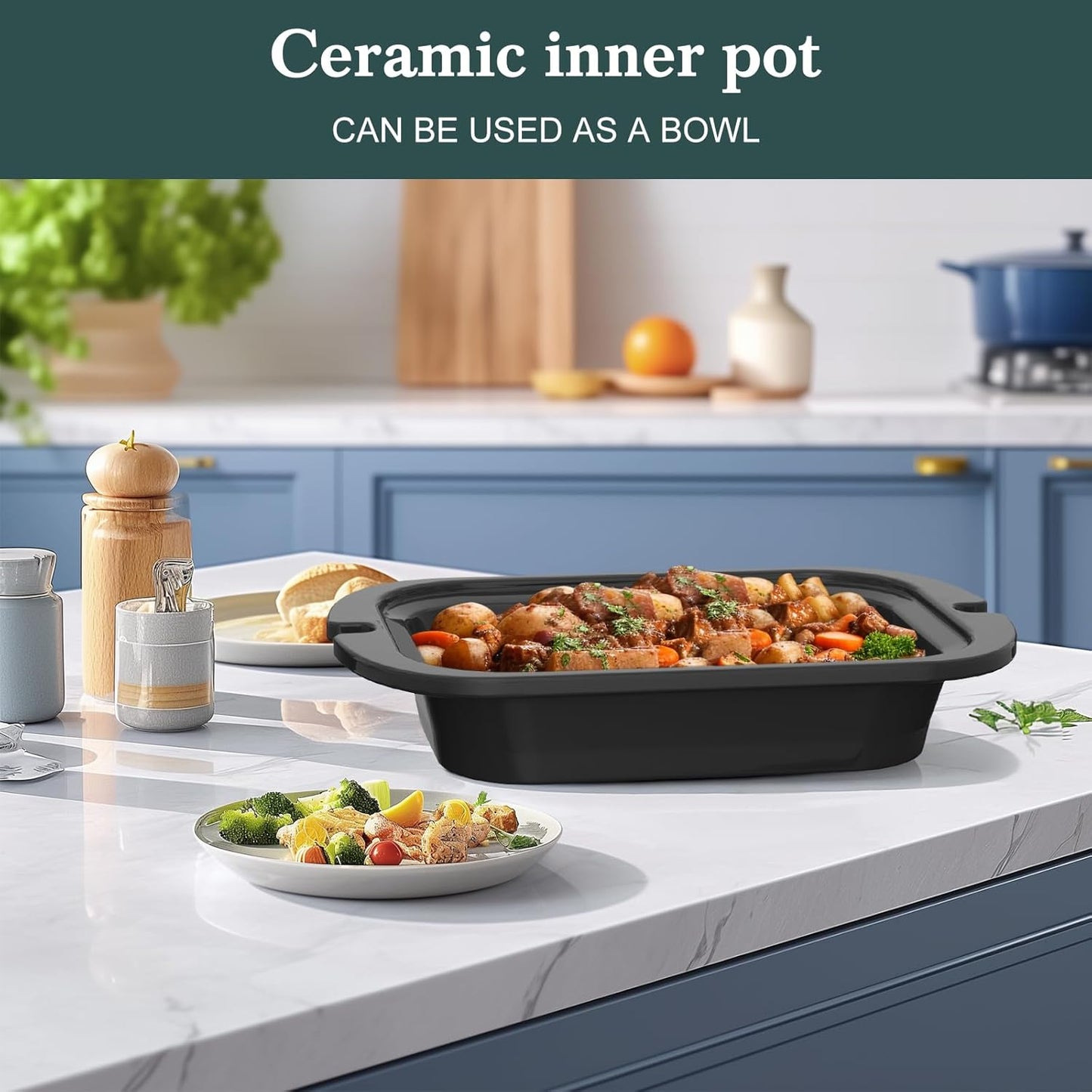 MAGNIFIQUE 4 Quart Casserole Slow Cooker with Ceramic Baking Dish - Perfect Small Kitchen Appliance Crock Pot for Family Dinners, Oven Safe and Durable Bakeware for Lasagna, Roasts