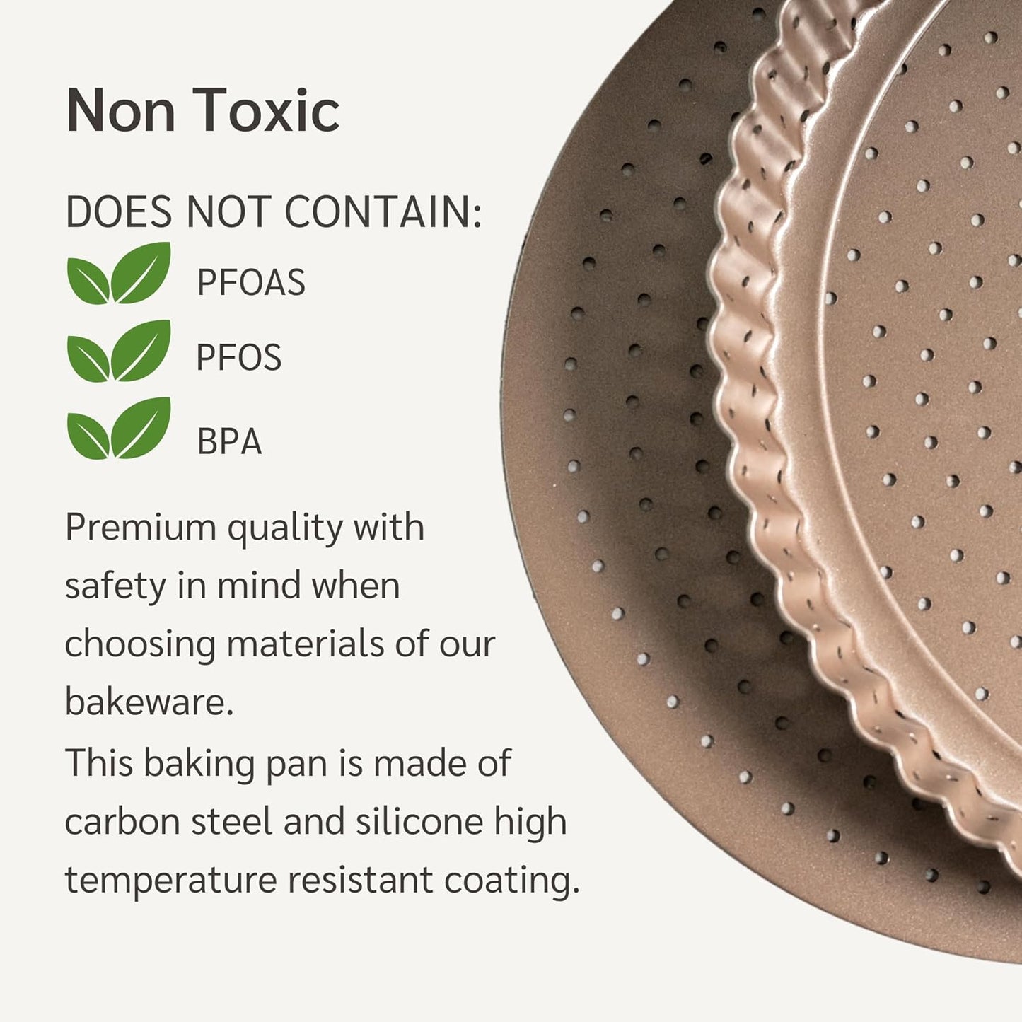 Nonstick 9 Inch Tart Pan with Removable Bottom | PFOA & BPA Free Non Toxic Fluted Pie & Quiche Tin | Best Perforated Non Stick Nontoxic 9in Molds with Holes for Baking