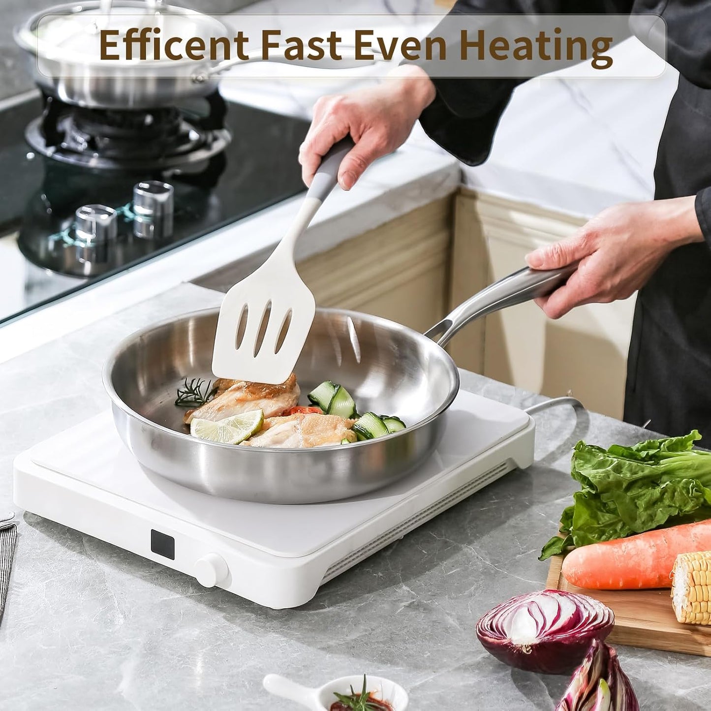 DELARLO Tri-ply Stainless Steel Frying Pan Set with Lid 8"10" Induction large Skillets Chef's Pan,Pots and Pans Set Kitchen Cookware Set Suitable for All Stove