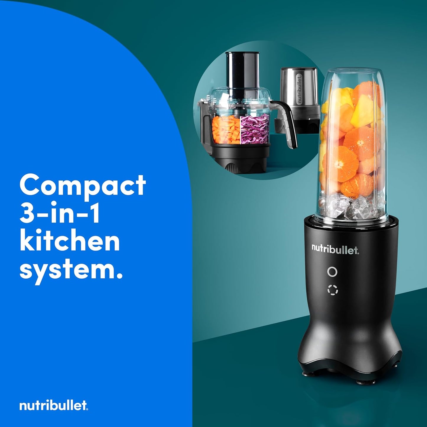 nutribullet® Ultra Plus+ 3-1 Compact Kitchen System, 1200W Kitchen System with Blender, Food Processor, and Coffee and Spice Grinder, 32oz and 24oz Blending Cups, 2-Cup Food Processor, Satin Black