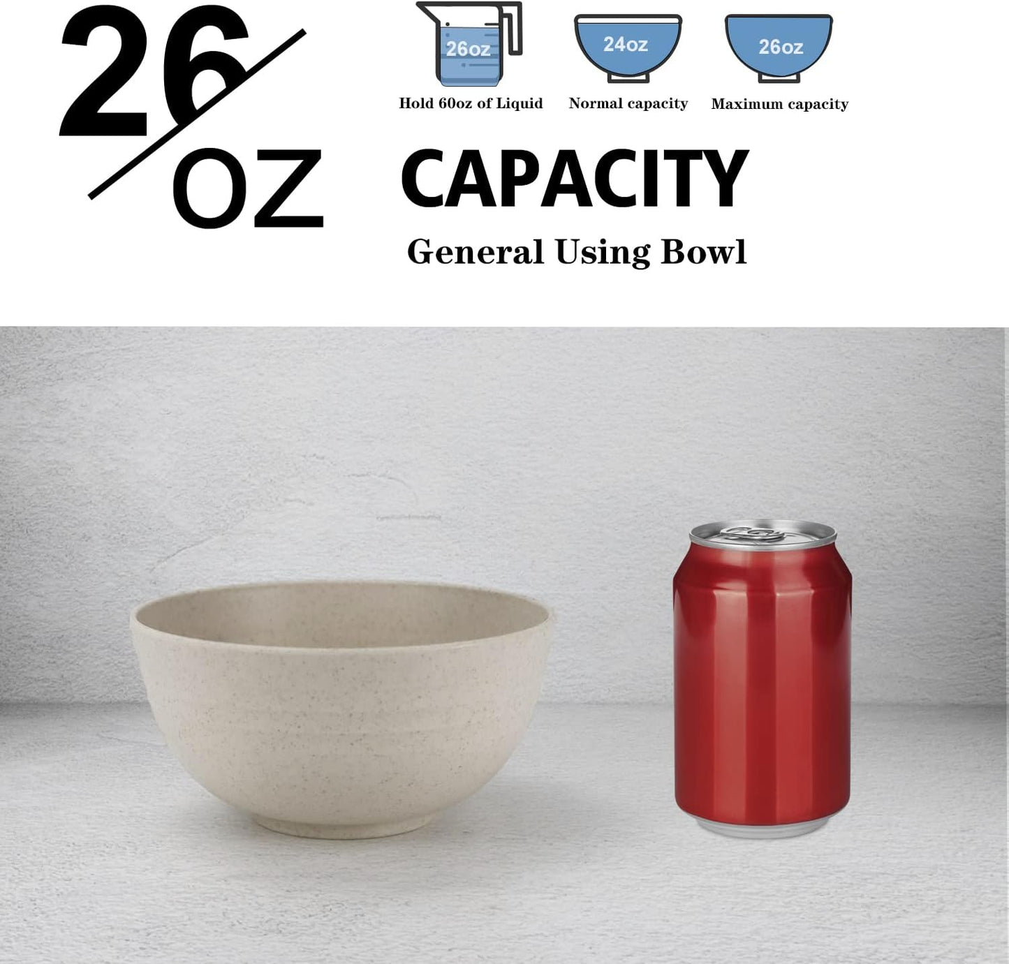 Wheat Straw Bowl Sets,8 PCS Unbreakable Cereal Bowls 26 OZ,Microwave and Dishwasher Safe Bowls, Kitchen Bowl suitable for cereal,salad,snack and soup (Beige)