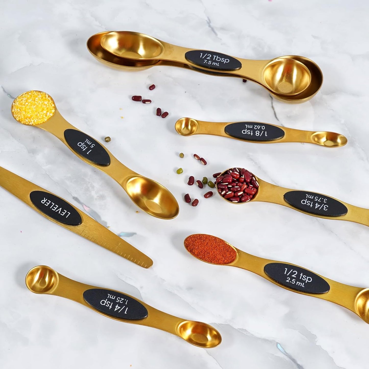 18 Pieces Measuring Cups and Spoons set, Includes 10 Stackable Measuring Cup with Lid and 8 Magnetic Measuring Spoons, for Liquid and Dry Ingredient, BPA Free (Golden)