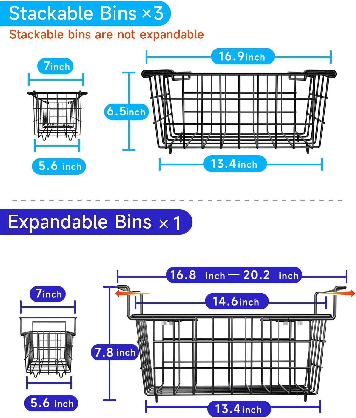 Stackable Freezer Organizer - Expandable Bin*1 + Stackable Bins*3 for Chest & Upright Freezers