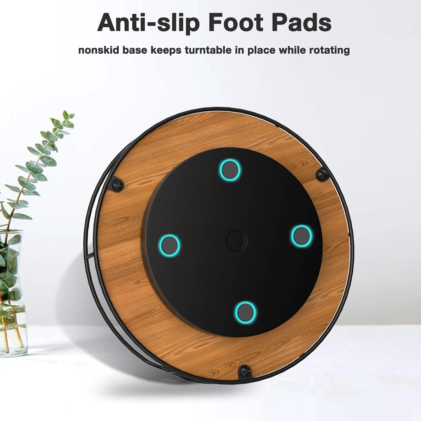 Lazy Susan Turntable Organizer with Anti-Slip Mat for Cabinet Pantry Kitchen Countertop Refrigerator Office, Pine Wood, 10", Carbonized Black