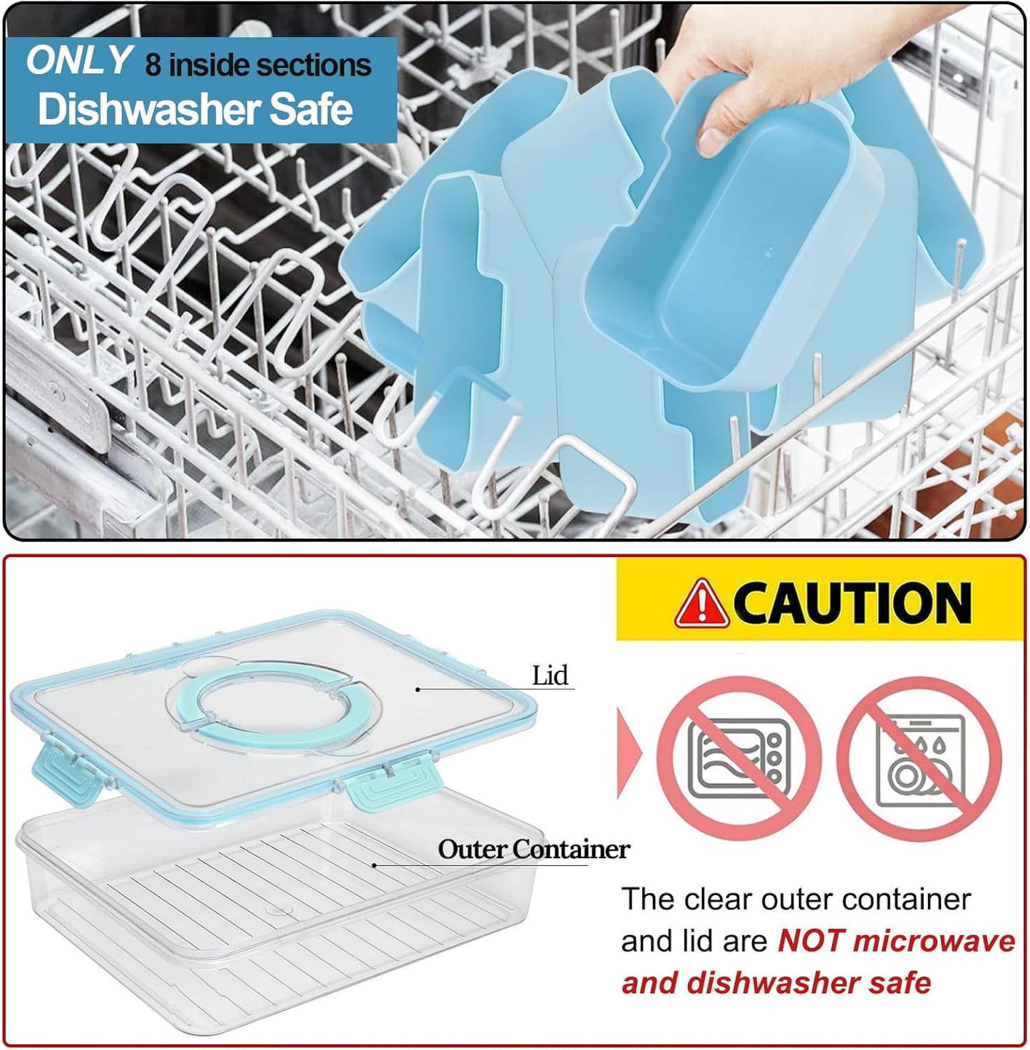 shopwithgreen 2Pcs Snackle Box Container, Divided Serving Tray with Lid and Handle, Snack Box Container Food Platter Charcuterie for Party, Veggies, Snack, Fruit, Nuts, Entertaining, Picnic,Blue